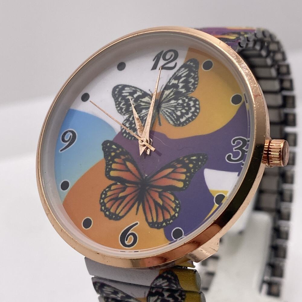 Womens Butterfly Stretch Band Watch Works New Battery